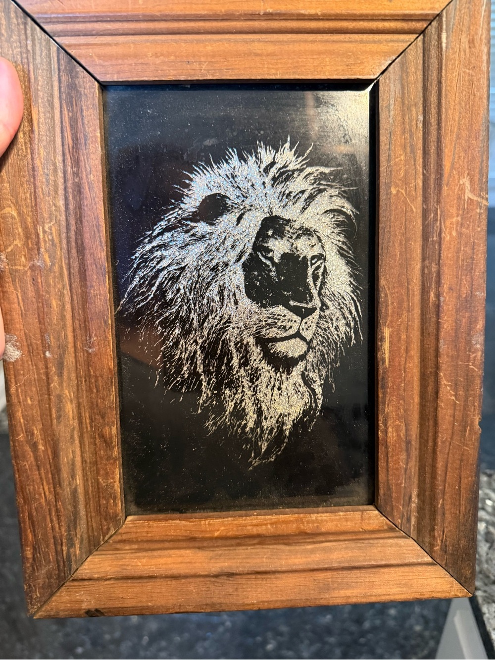 Vintage Scratch Art of a Lion Glitter Background 1980s